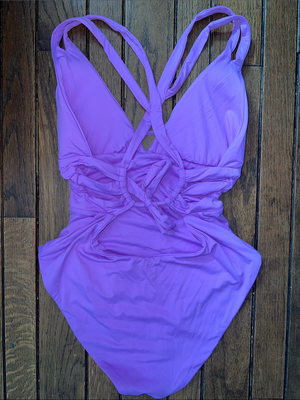 BECCA Lilac Ruched One-Piece Swimsuit Lace Up Back Large NWOT BUNDLE DEAL - Picture 2 of 5
